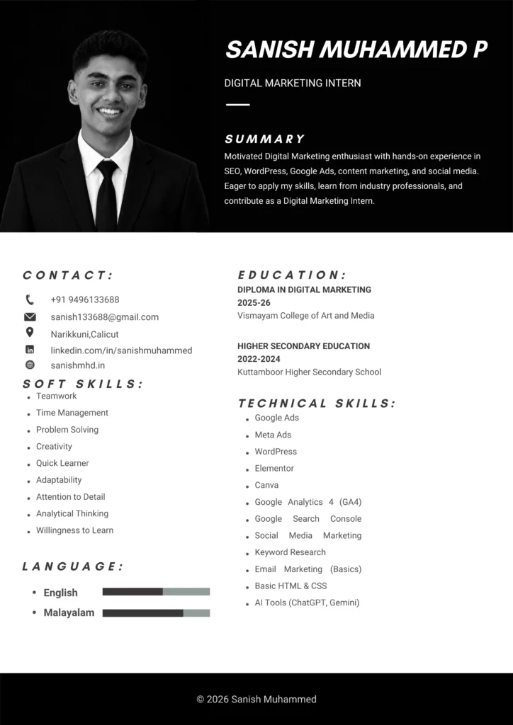 Sanish Muhammed Resume